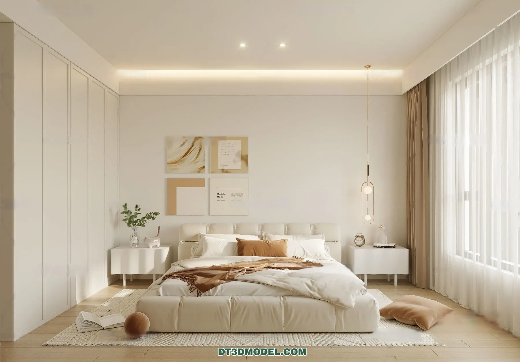 3D Scene of Cream Style Bedroom - 3D Model - 007