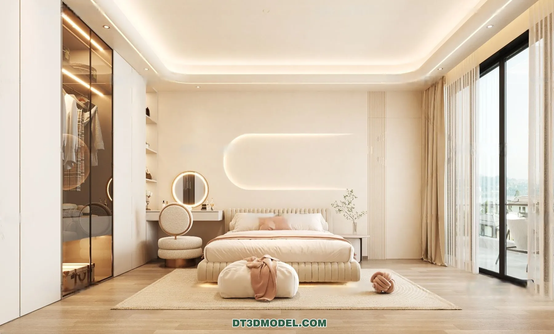 3D Scene of Cream Style Bedroom - 3D Model - 008