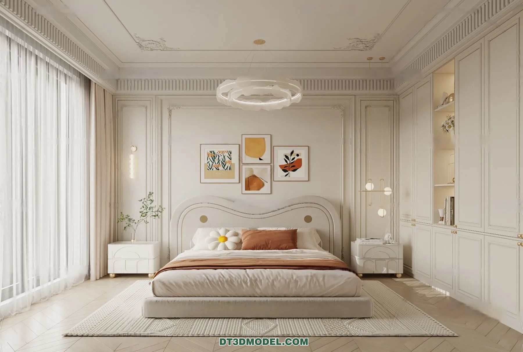 3D Scene of Cream Style Bedroom - 3D Model - 009