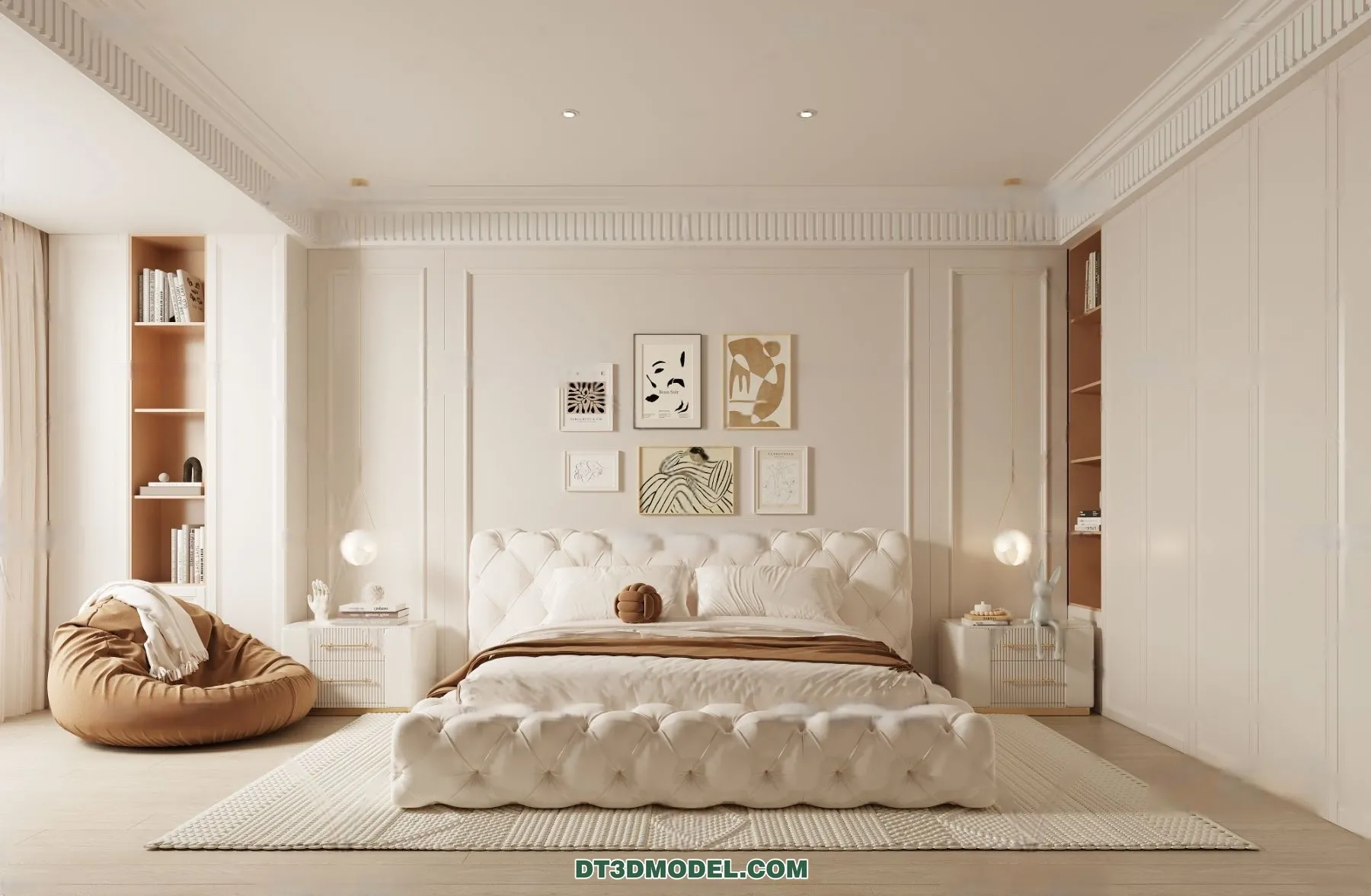 3D Scene of Cream Style Bedroom - 3D Model - 010