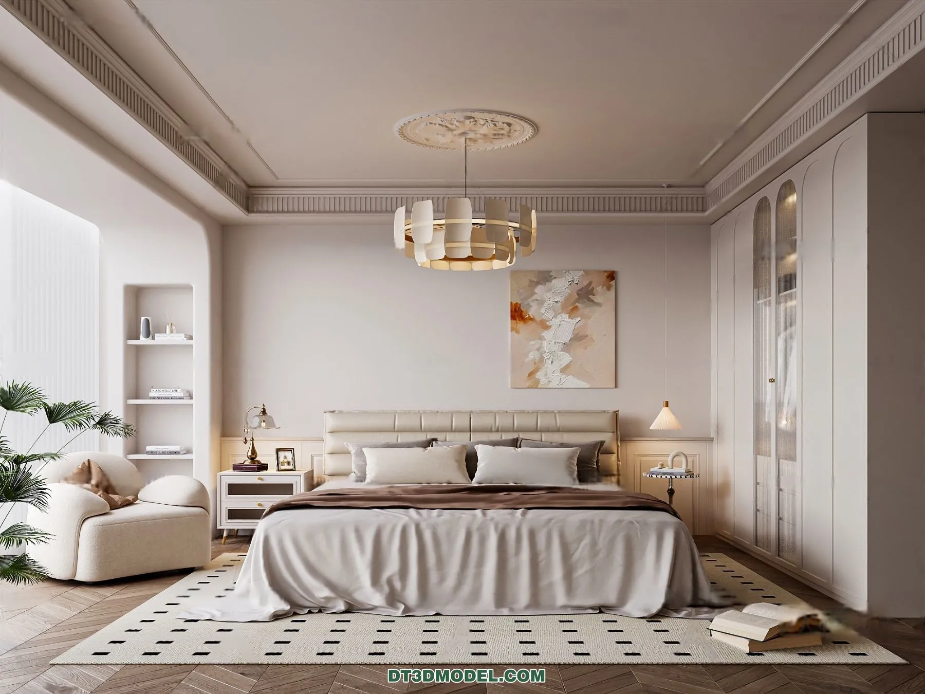 3D Scene of Cream Style Bedroom - 3D Model - 012