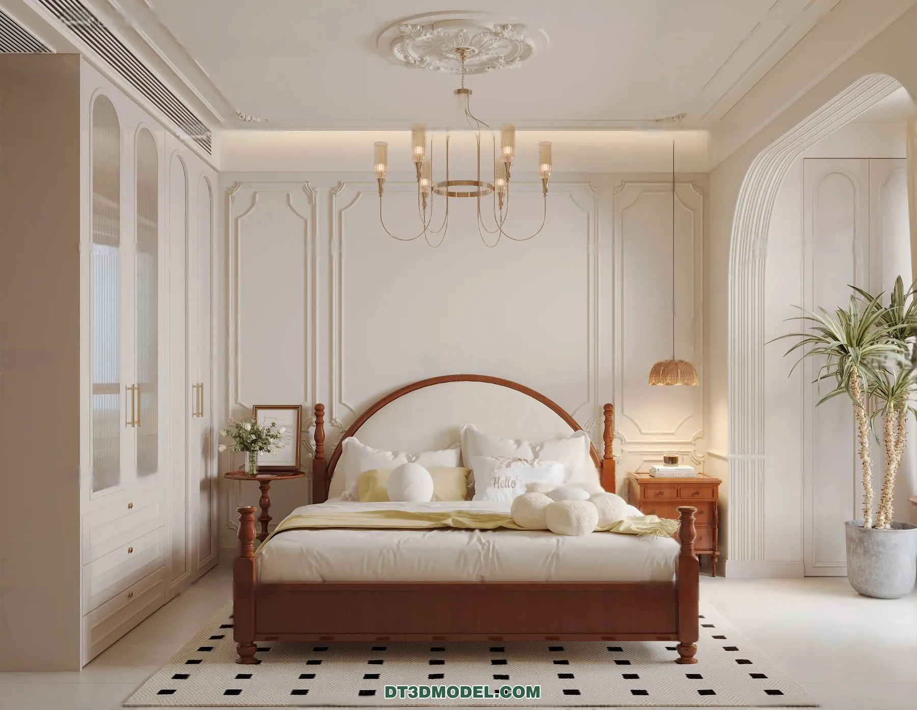3D Scene of Cream Style Bedroom - 3D Model - 013