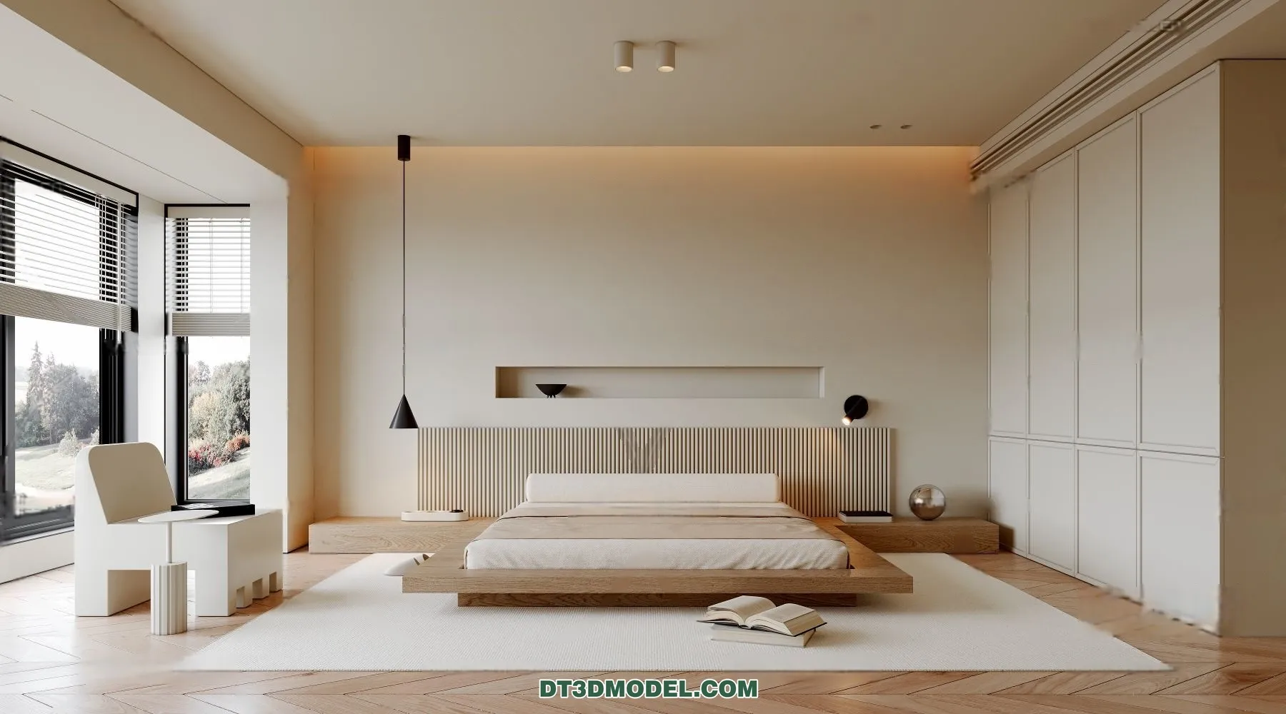 3D Scene of Cream Style Bedroom - 3D Model - 014