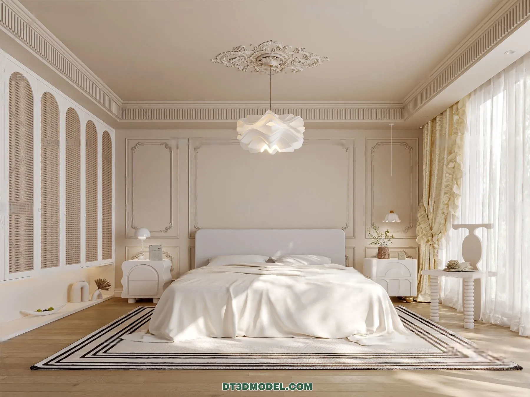 3D Scene of Cream Style Bedroom - 3D Model - 015