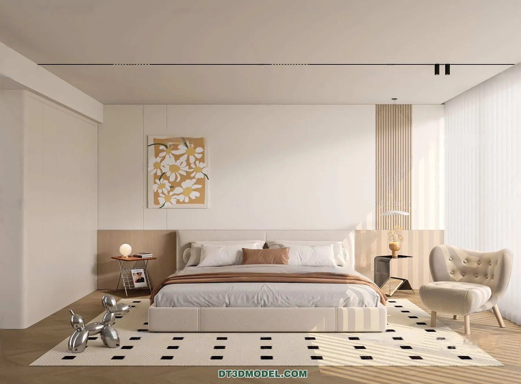 3D Scene of Cream Style Bedroom - 3D Model - 016