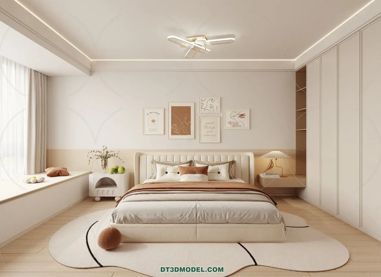 3D Scene of Cream Style Bedroom - 3D Model - 017