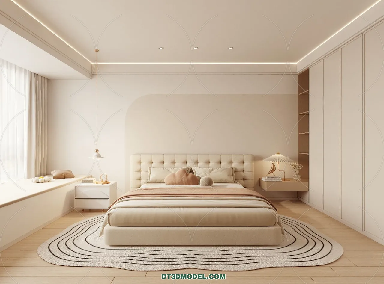 3D Scene of Cream Style Bedroom - 3D Model - 018