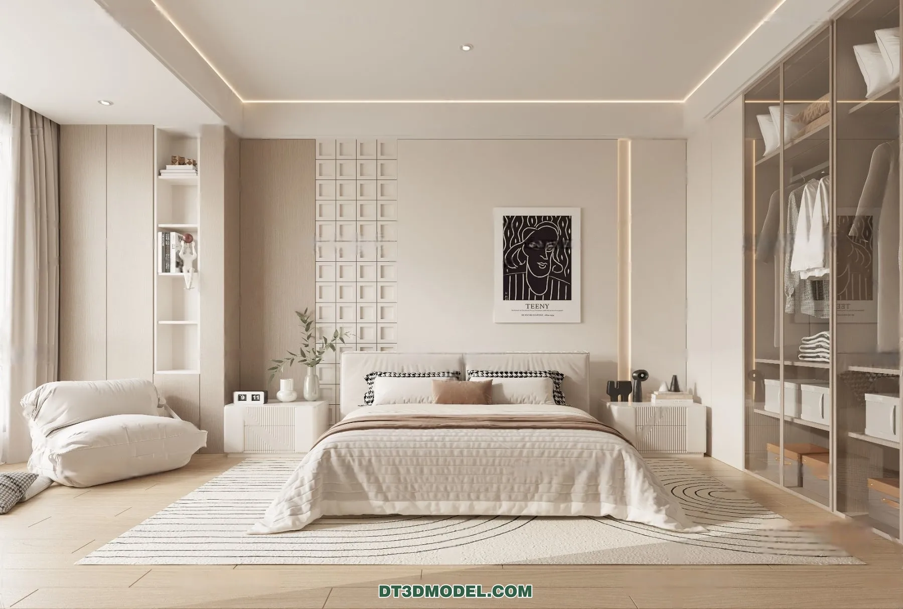 3D Scene of Cream Style Bedroom - 3D Model - 019