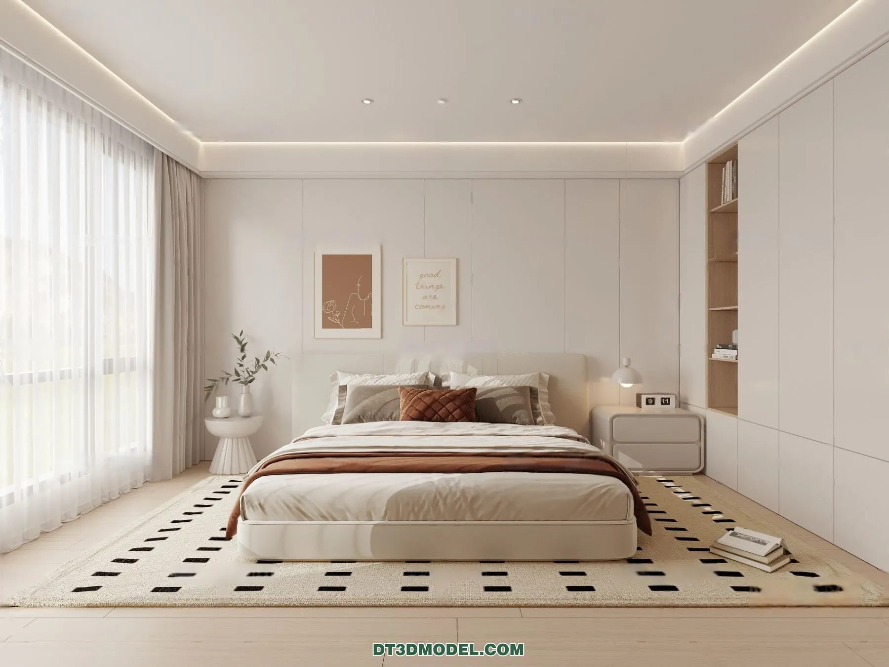 3D Scene of Cream Style Bedroom - 3D Model - 020