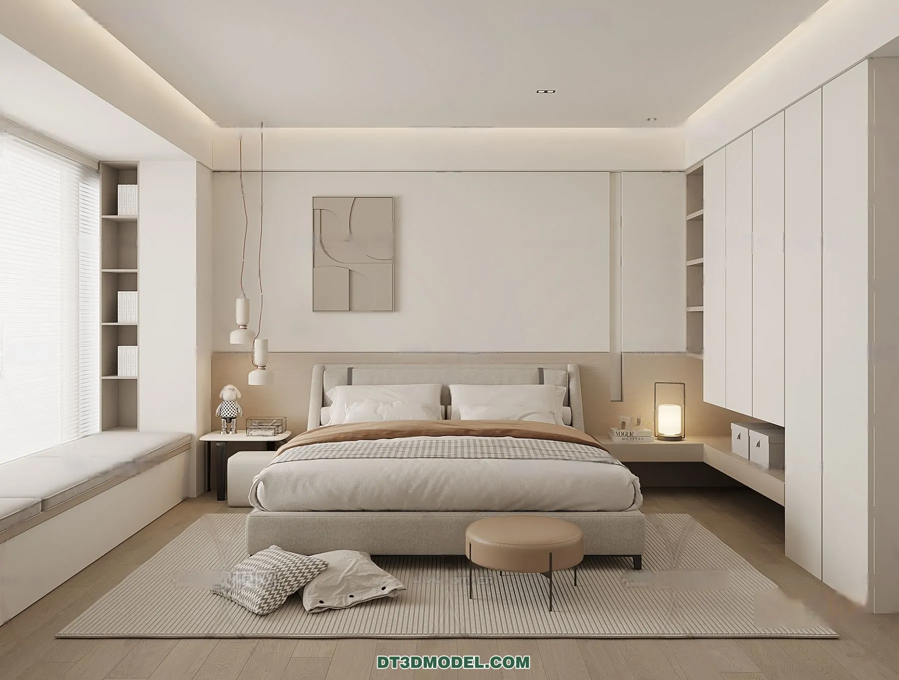 3D Scene of Cream Style Bedroom - 3D Model - 021