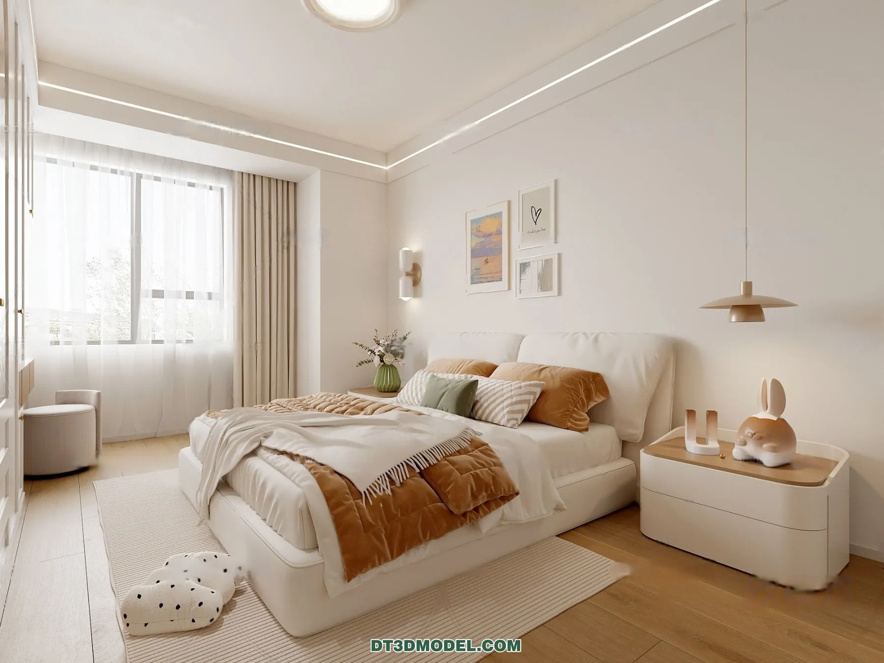 3D Scene of Cream Style Bedroom - 3D Model - 022