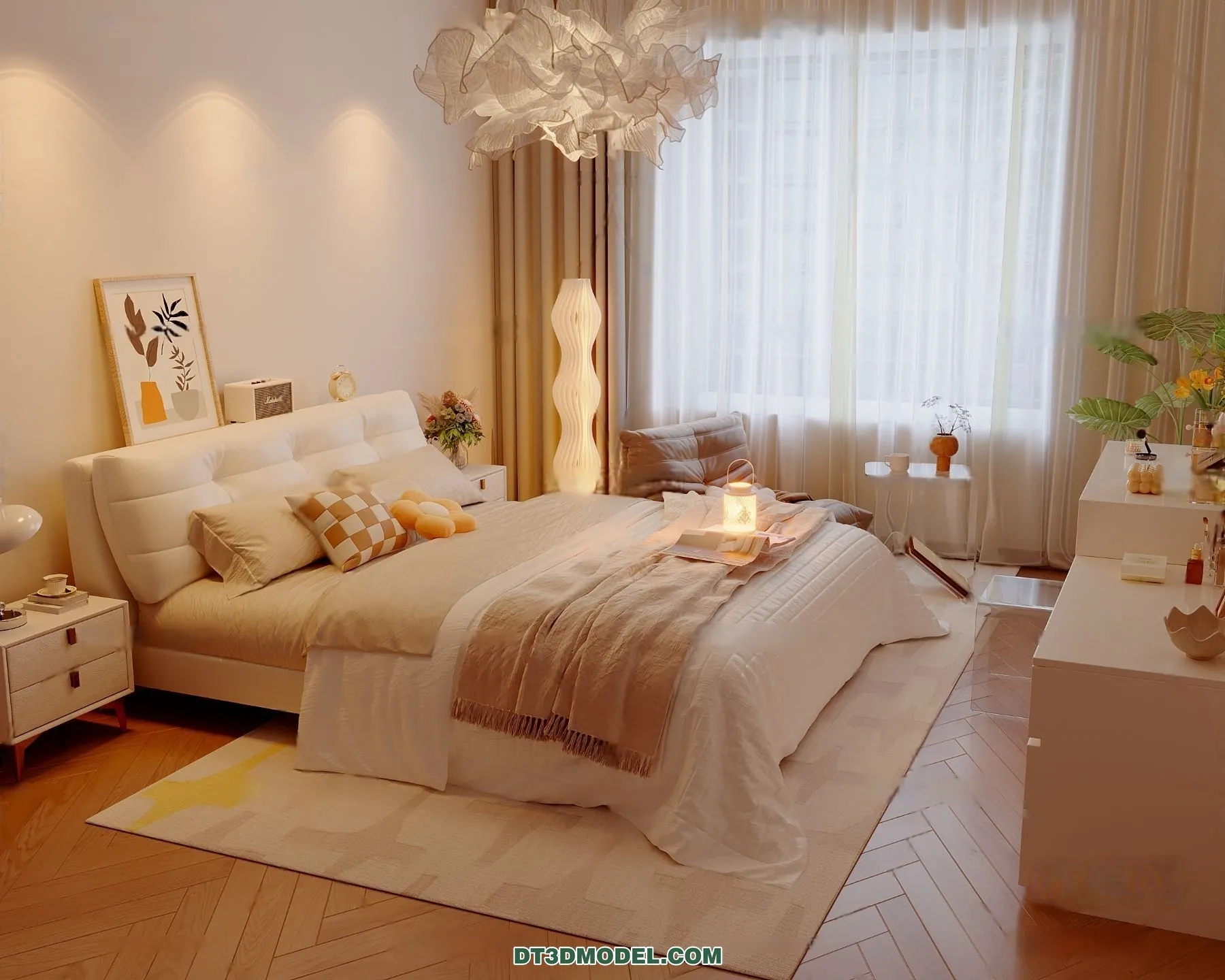 3D Scene of Cream Style Bedroom - 3D Model - 025