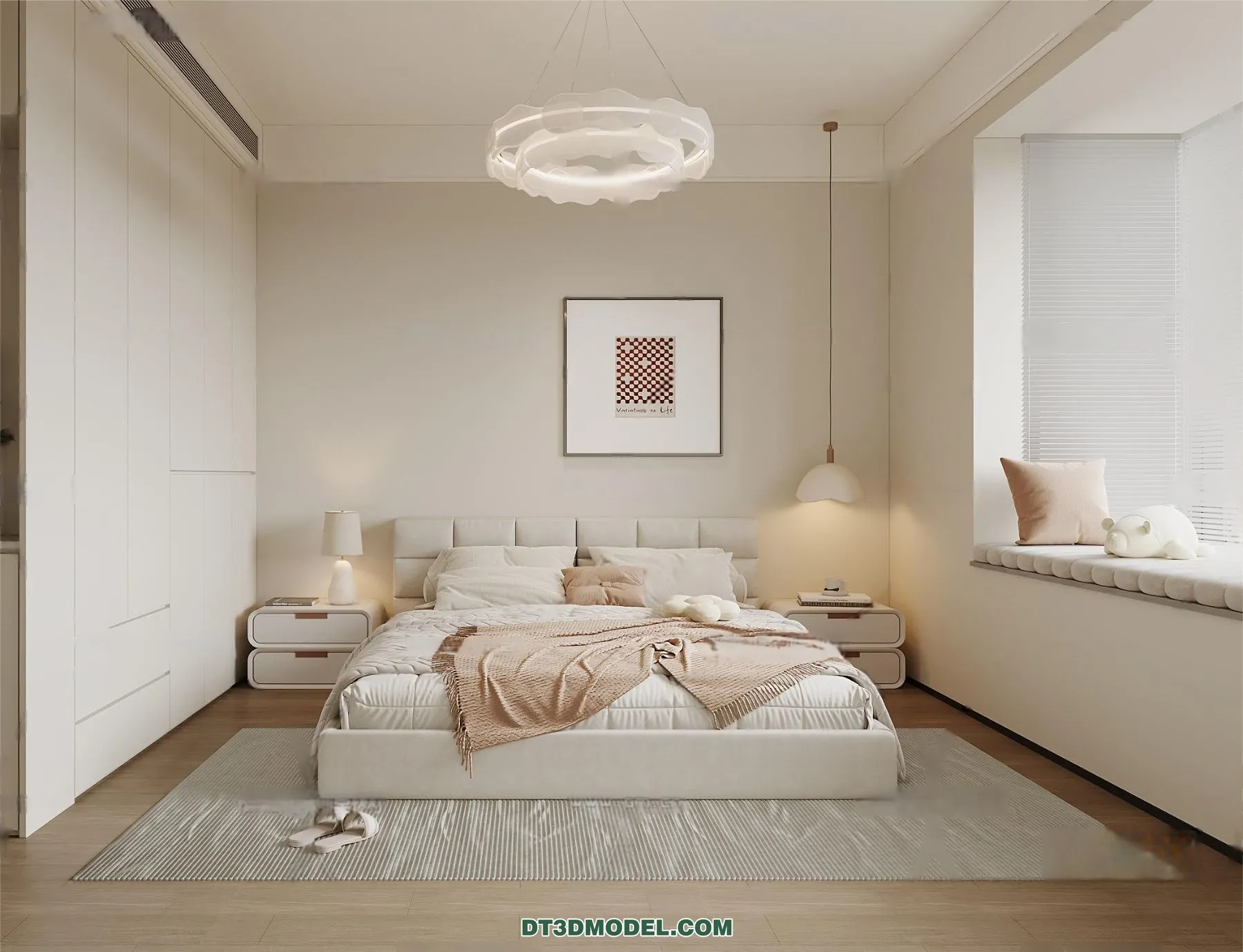 3D Scene of Cream Style Bedroom - 3D Model - 027