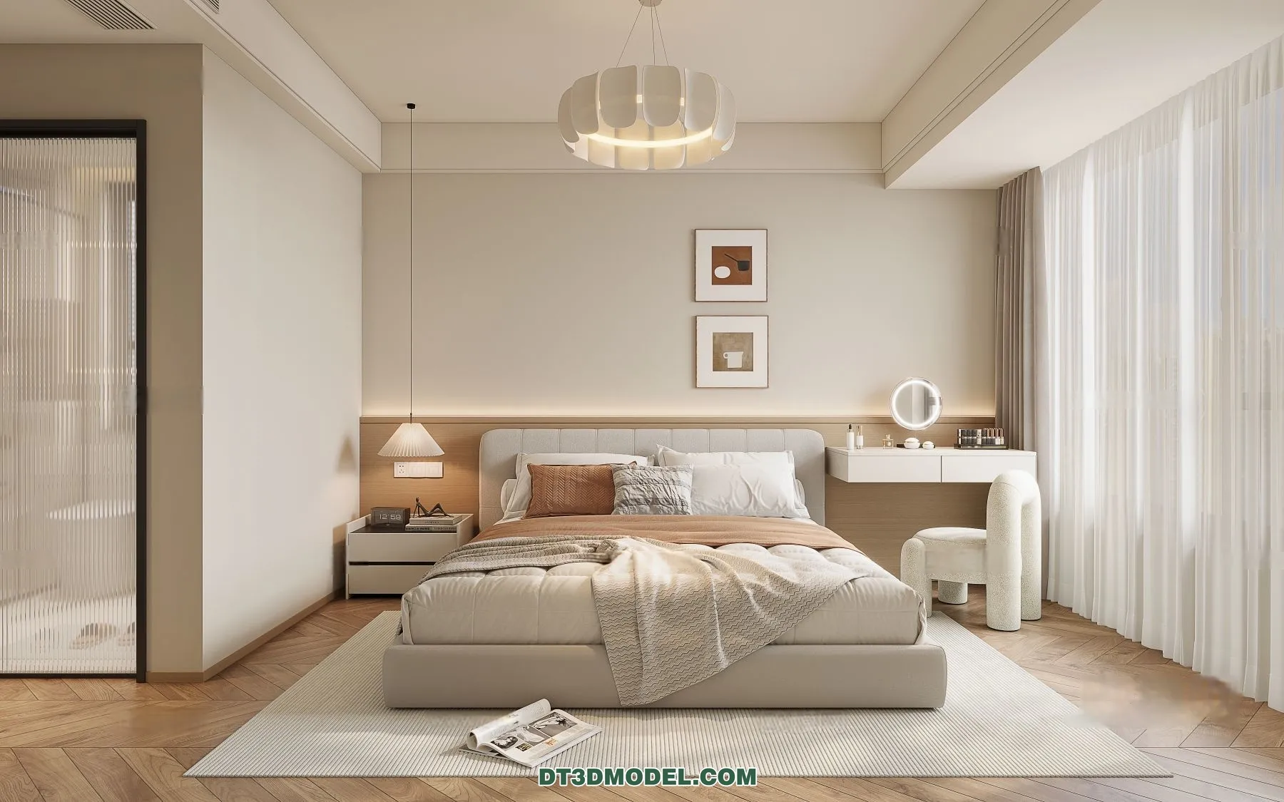 3D Scene of Cream Style Bedroom - 3D Model - 028