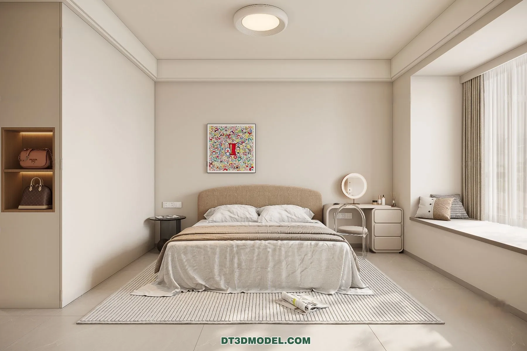 3D Scene of Cream Style Bedroom - 3D Model - 029