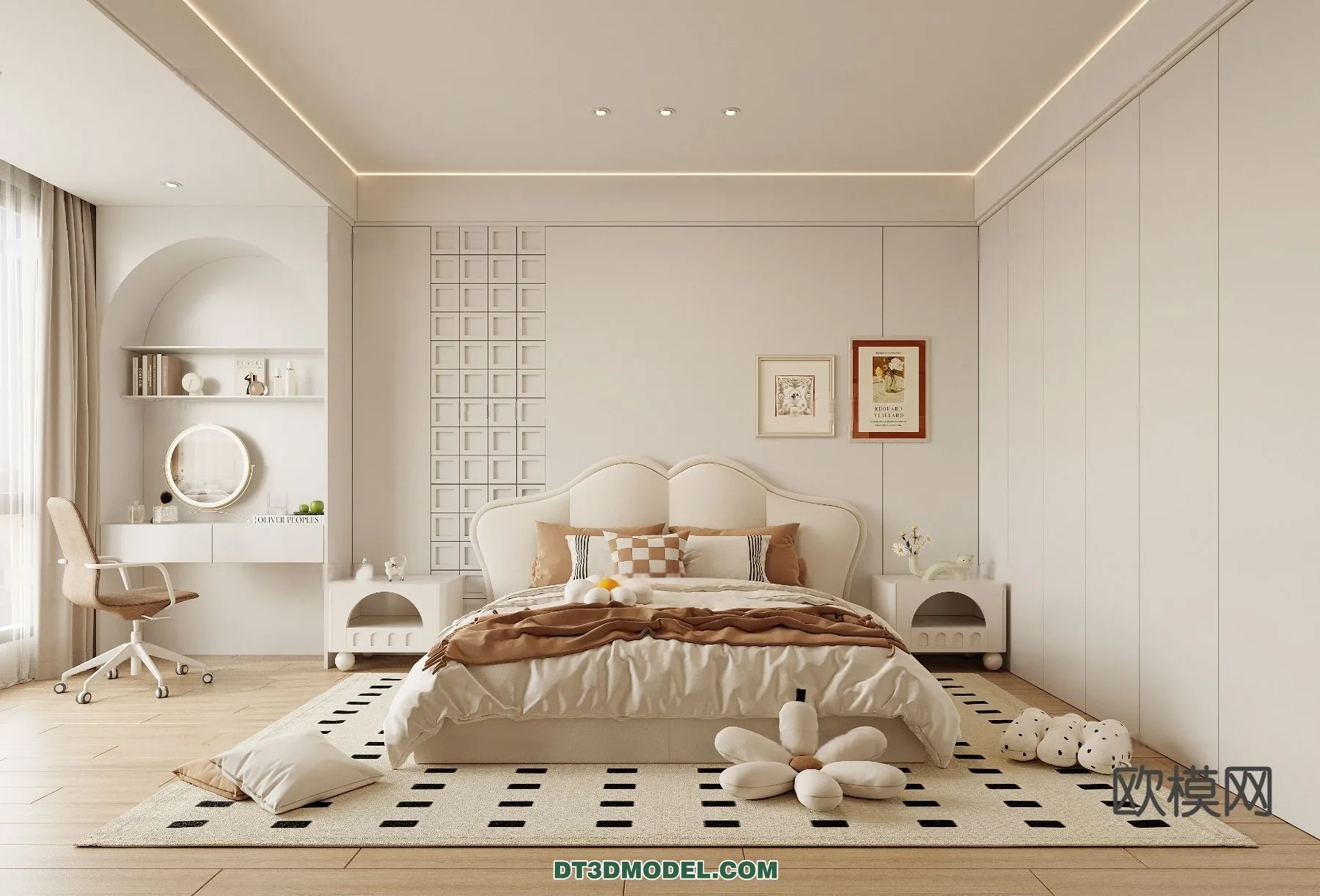 3D Scene of Cream Style Bedroom - 3D Model - 032