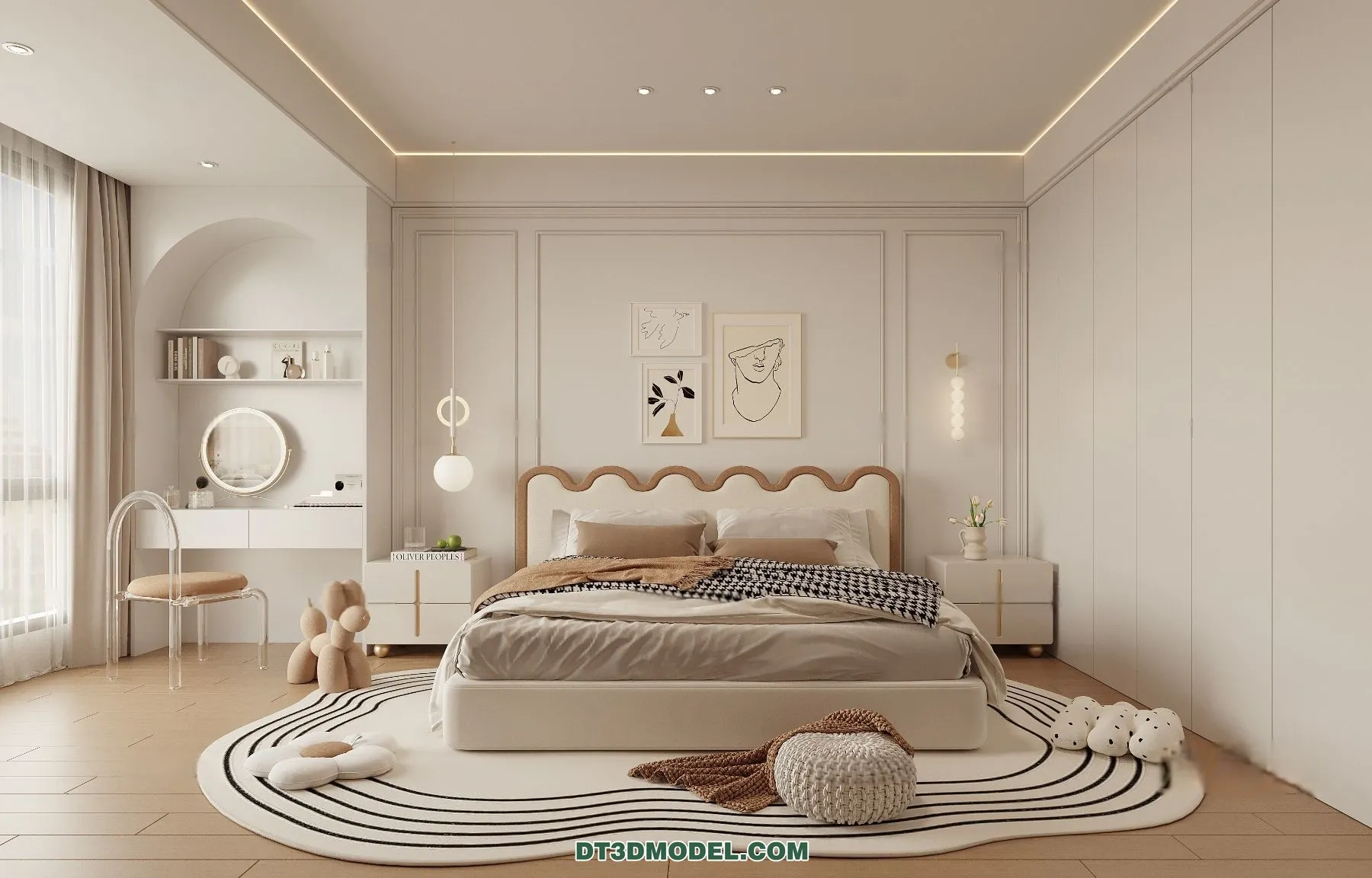 3D Scene of Cream Style Bedroom - 3D Model - 035