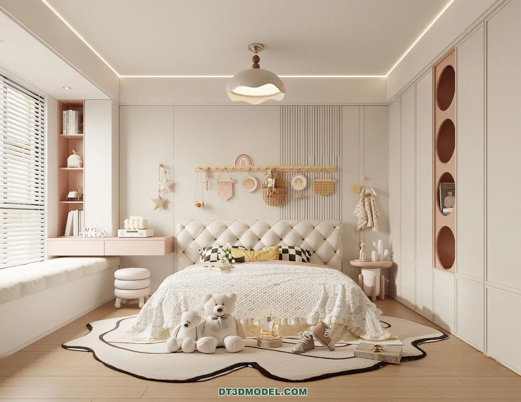 3D Scene of Cream Style Bedroom - 3D Model - 036