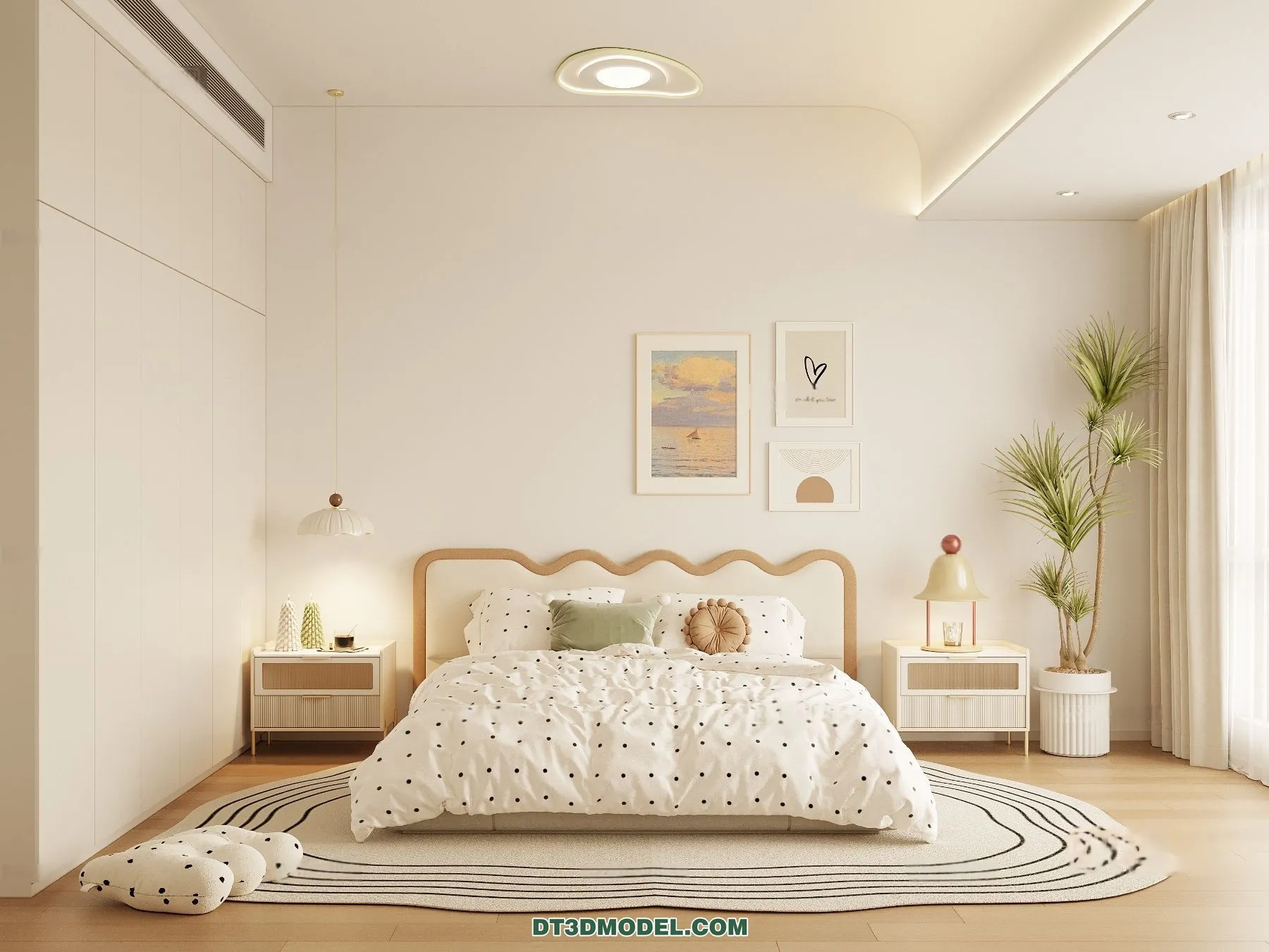 3D Scene of Cream Style Bedroom - 3D Model - 037