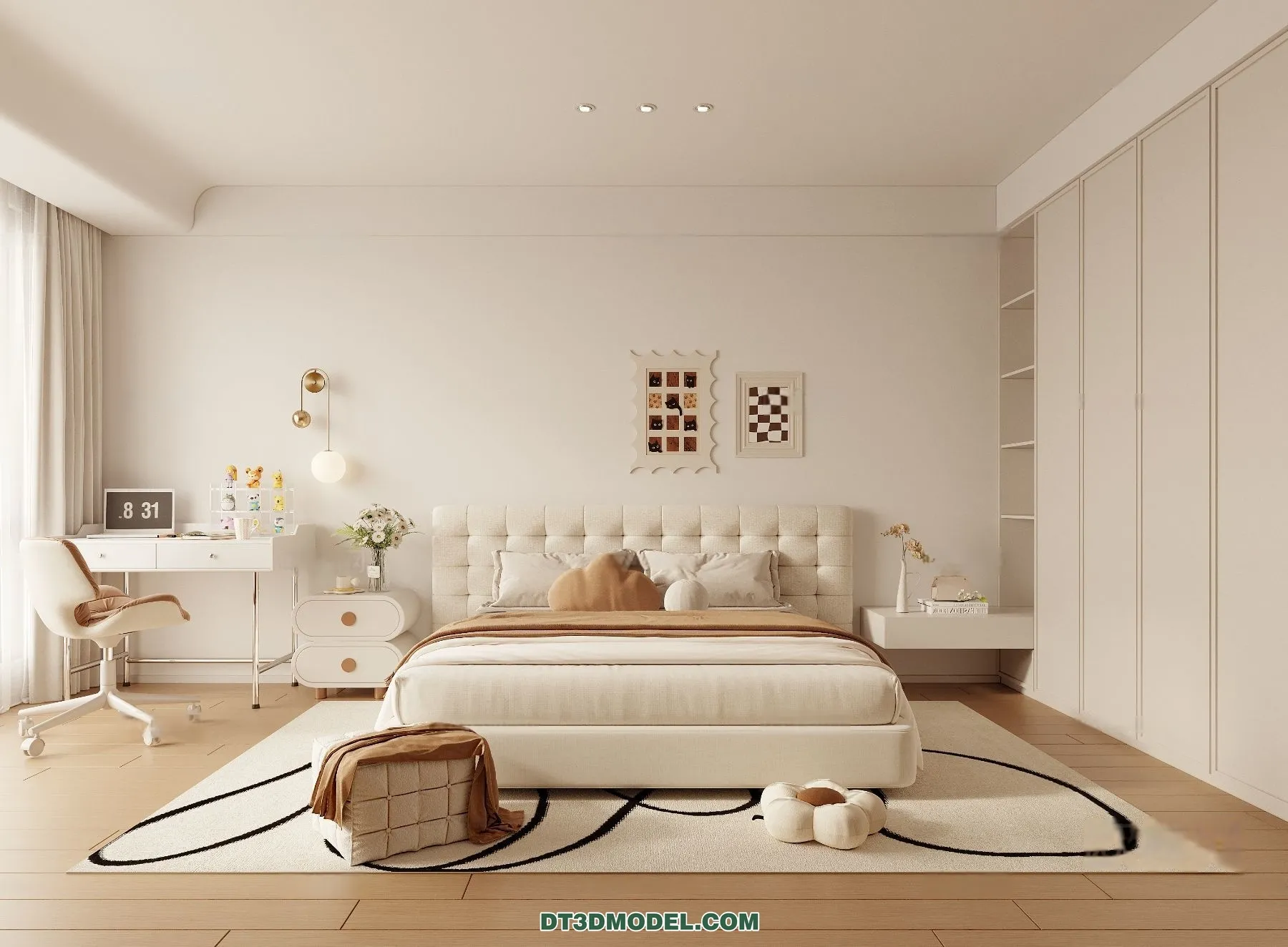 3D Scene of Cream Style Bedroom - 3D Model - 039