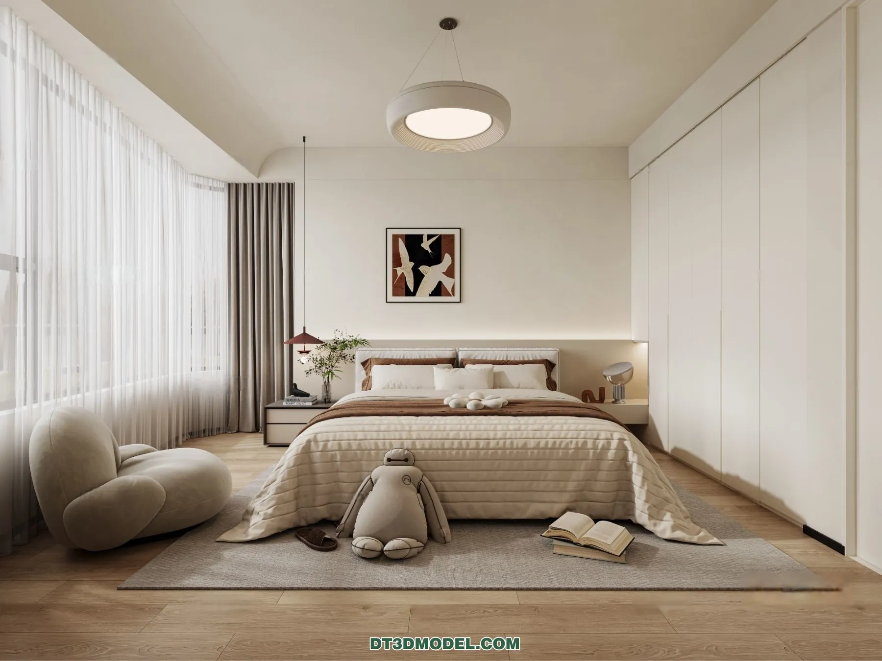 3D Scene of Cream Style Bedroom - 3D Model - 040