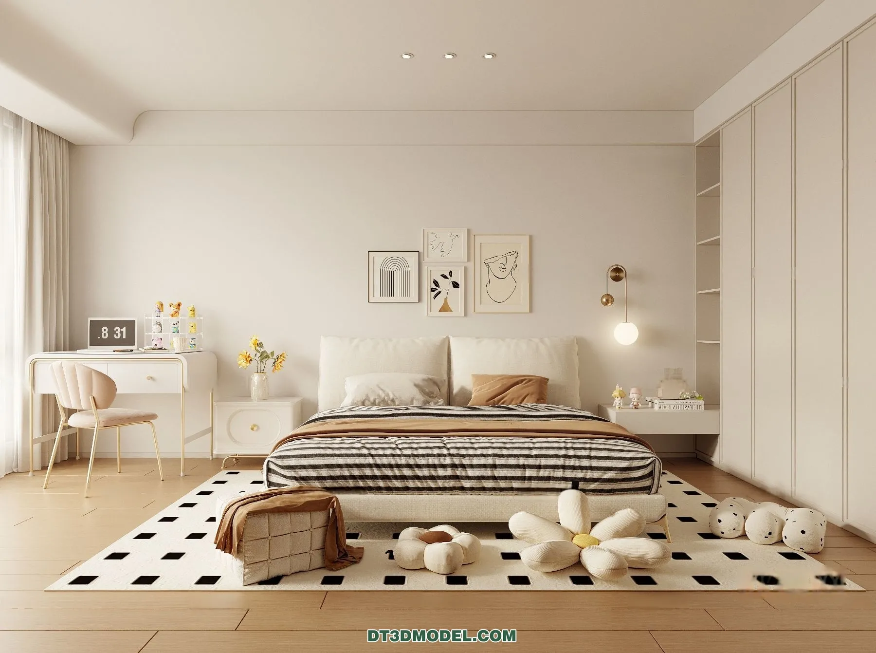 3D Scene of Cream Style Bedroom - 3D Model - 041