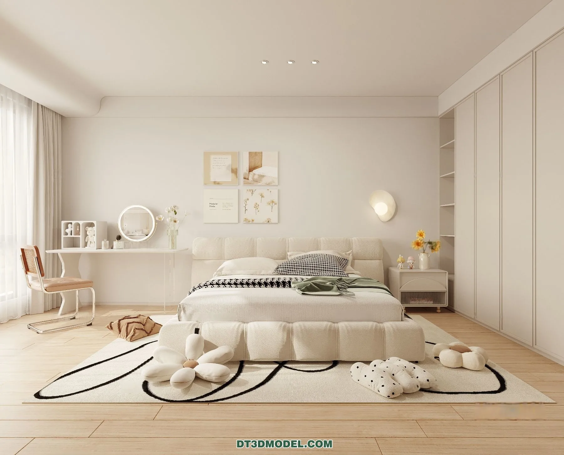 3D Scene of Cream Style Bedroom - 3D Model - 042