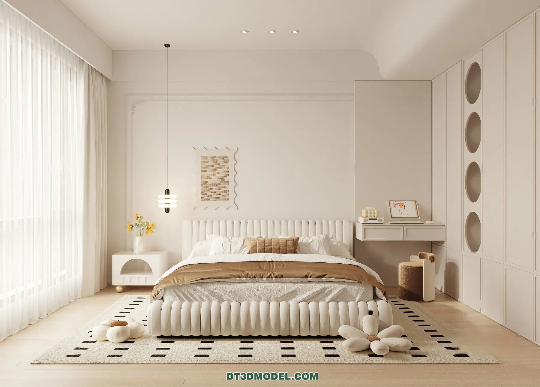 3D Scene of Cream Style Bedroom - 3D Model - 043
