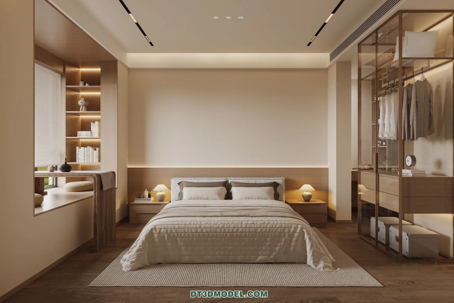 3D Scene of Cream Style Bedroom - 3D Model - 044