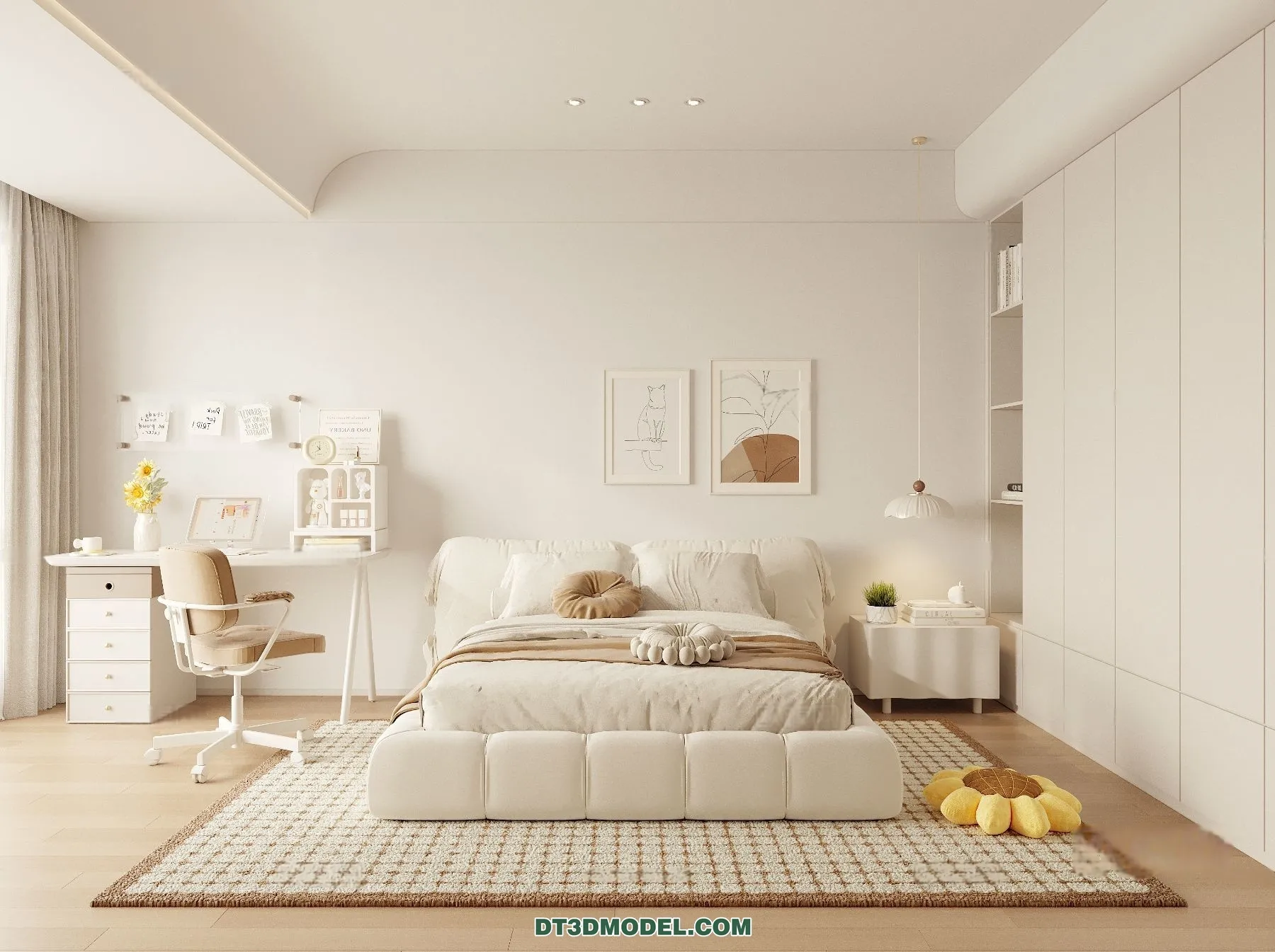 3D Scene of Cream Style Bedroom - 3D Model - 045