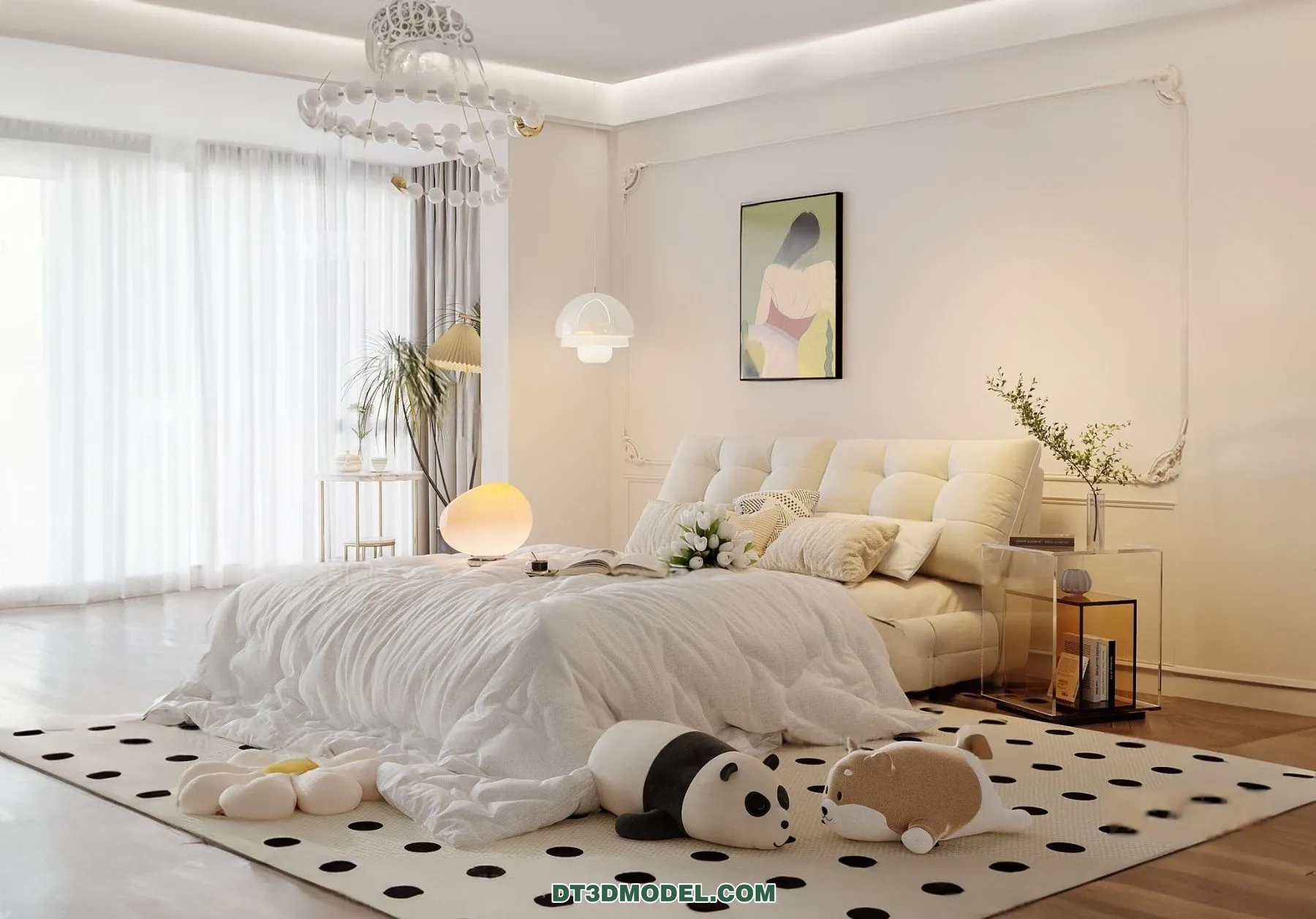 3D Scene of Cream Style Bedroom - 3D Model - 046