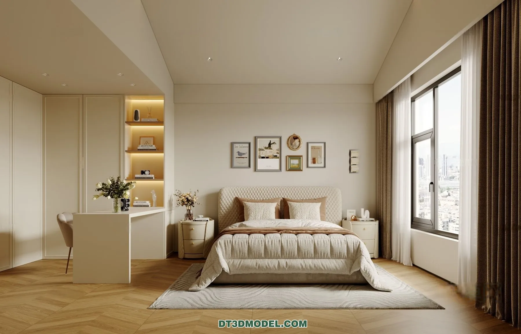 3D Scene of Cream Style Bedroom - 3D Model - 047