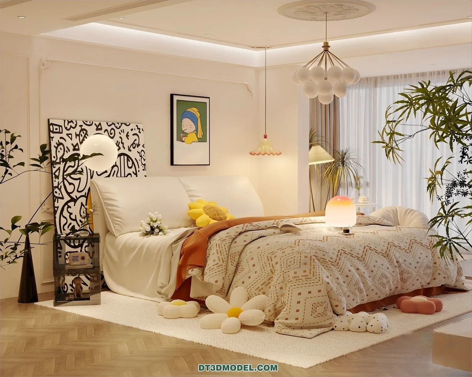 3D Scene of Cream Style Bedroom - 3D Model - 048