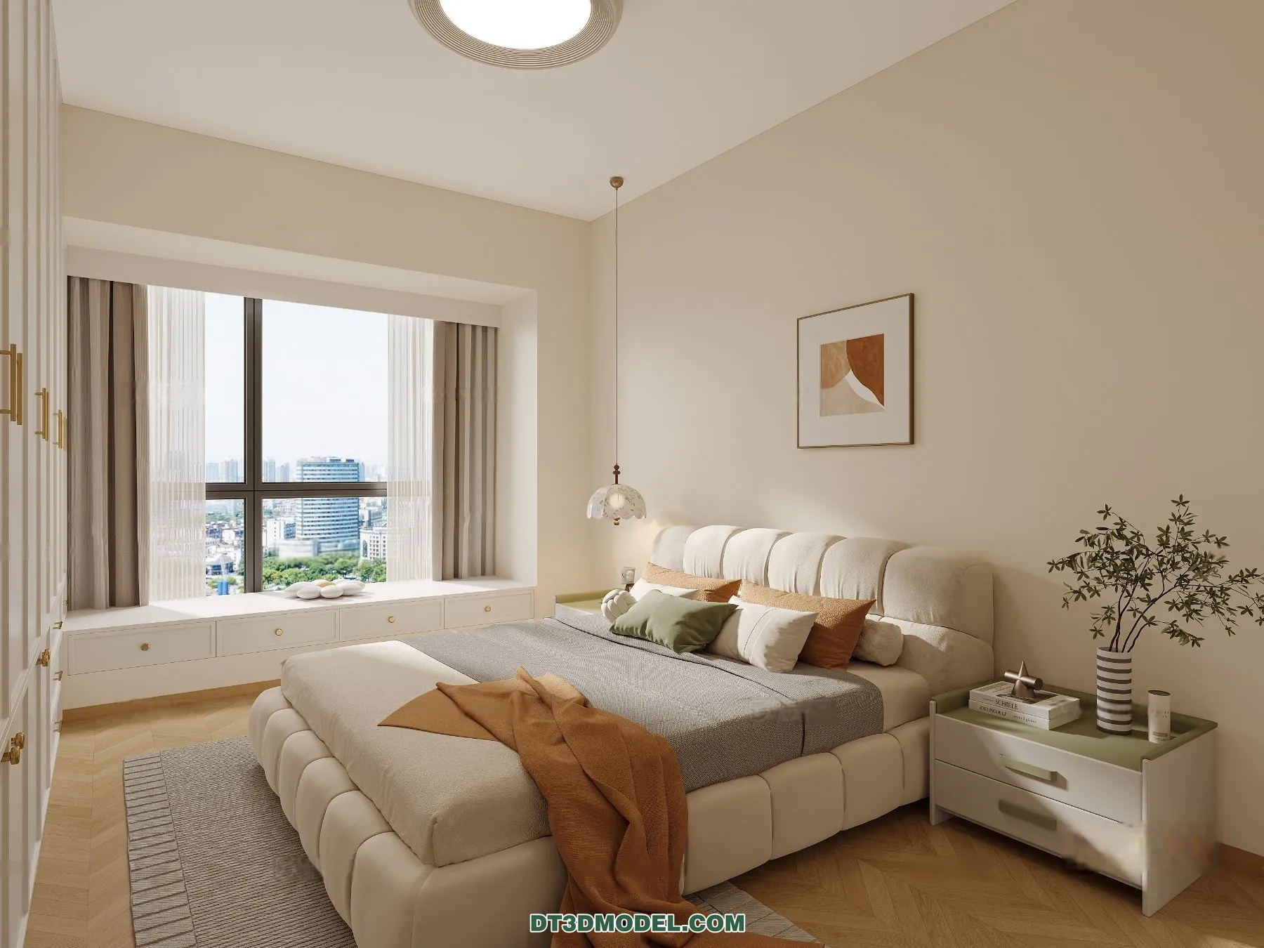 3D Scene of Cream Style Bedroom - 3D Model - 049