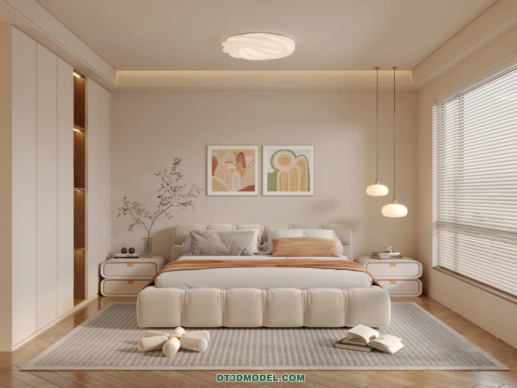 3D Scene of Cream Style Bedroom - 3D Model - 050