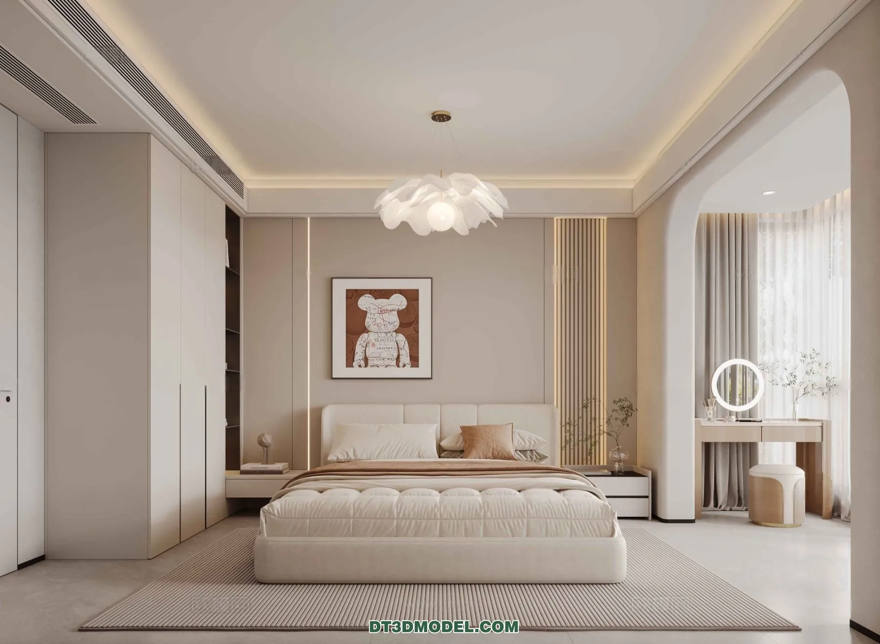 3D Scene of Cream Style Bedroom - 3D Model - 051