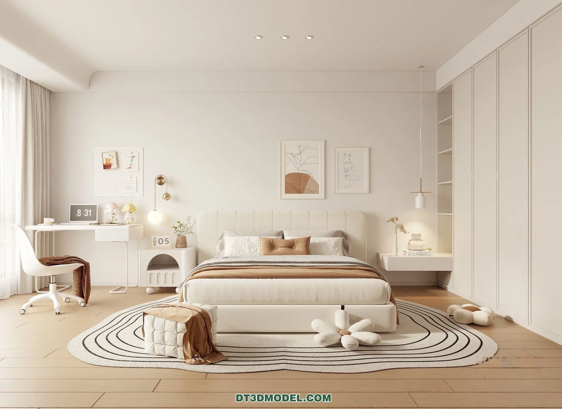 3D Scene of Cream Style Bedroom - 3D Model - 052