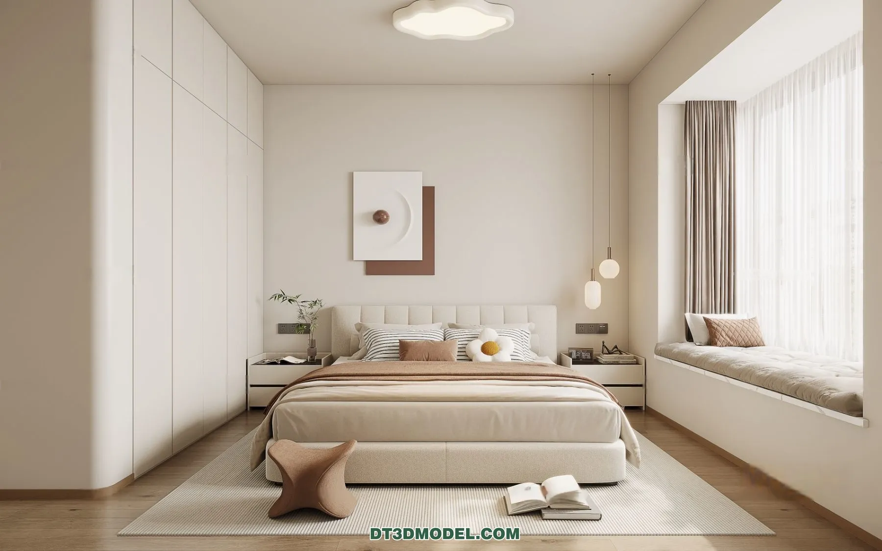 3D Scene of Cream Style Bedroom - 3D Model - 053