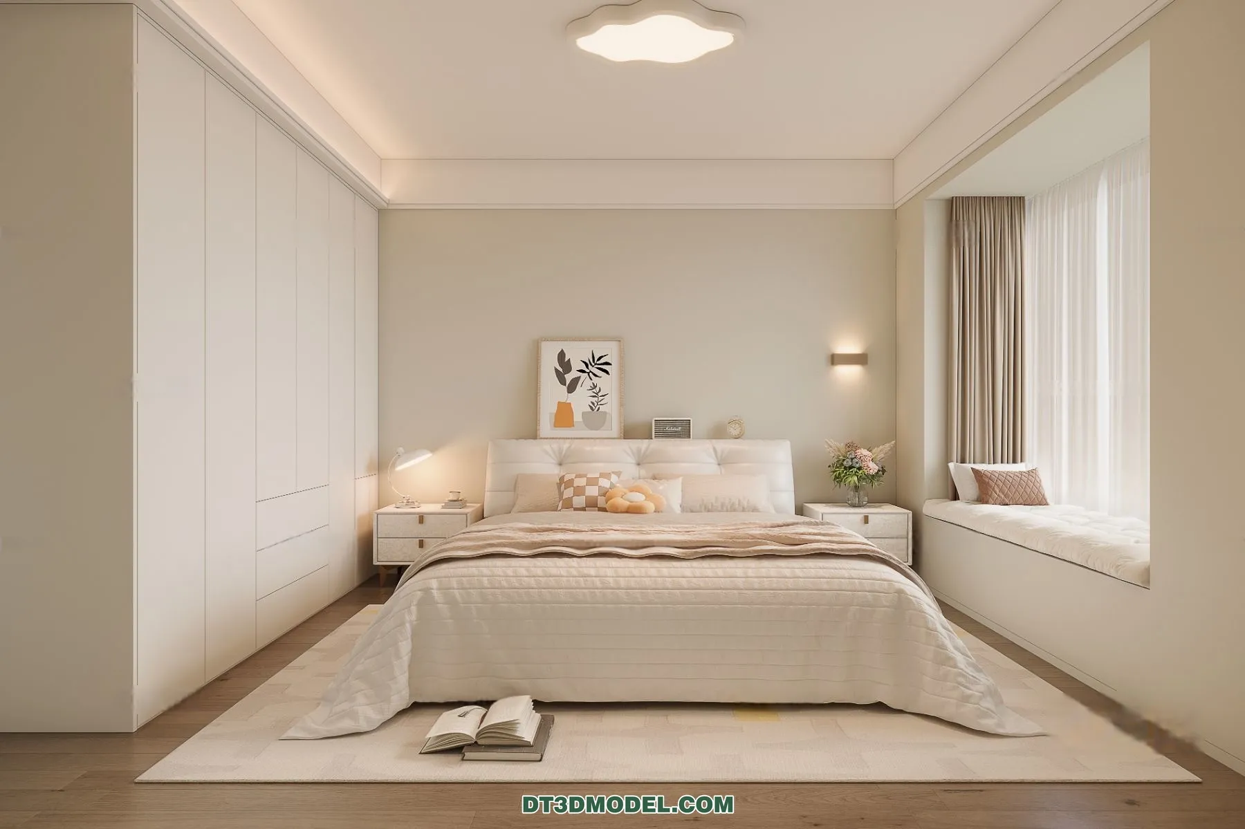 3D Scene of Cream Style Bedroom - 3D Model - 054