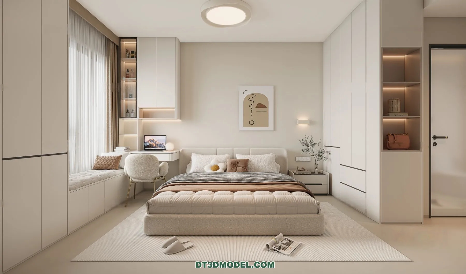 3D Scene of Cream Style Bedroom - 3D Model - 056
