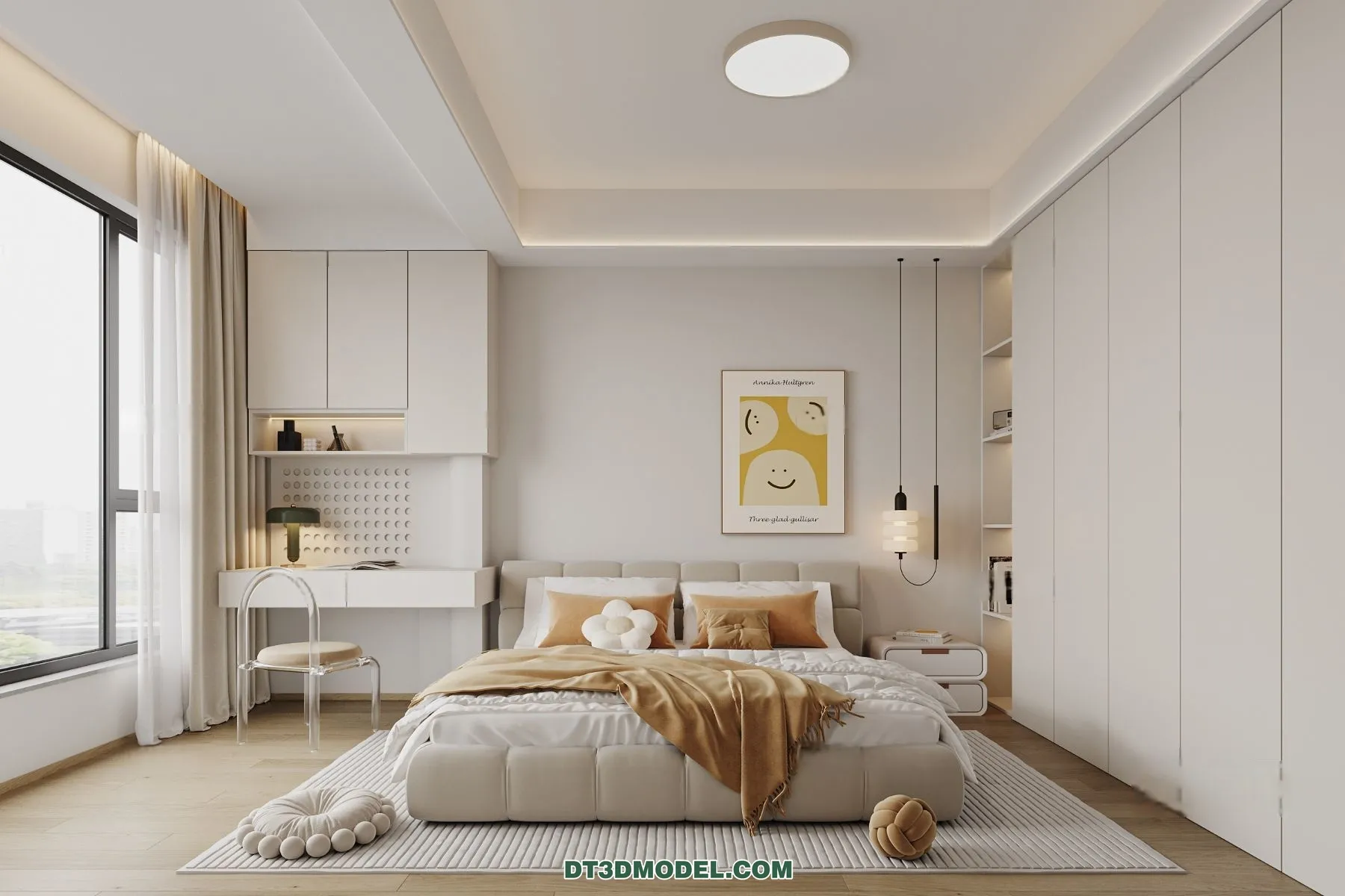 3D Scene of Cream Style Bedroom - 3D Model - 057