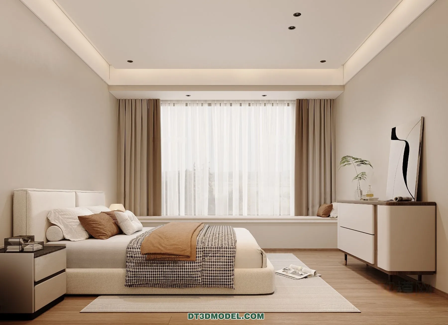 3D Scene of Cream Style Bedroom - 3D Model - 058