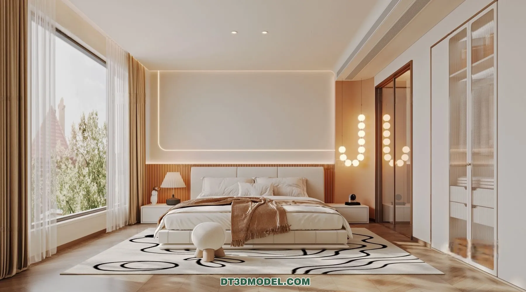 3D Scene of Cream Style Bedroom - 3D Model - 060
