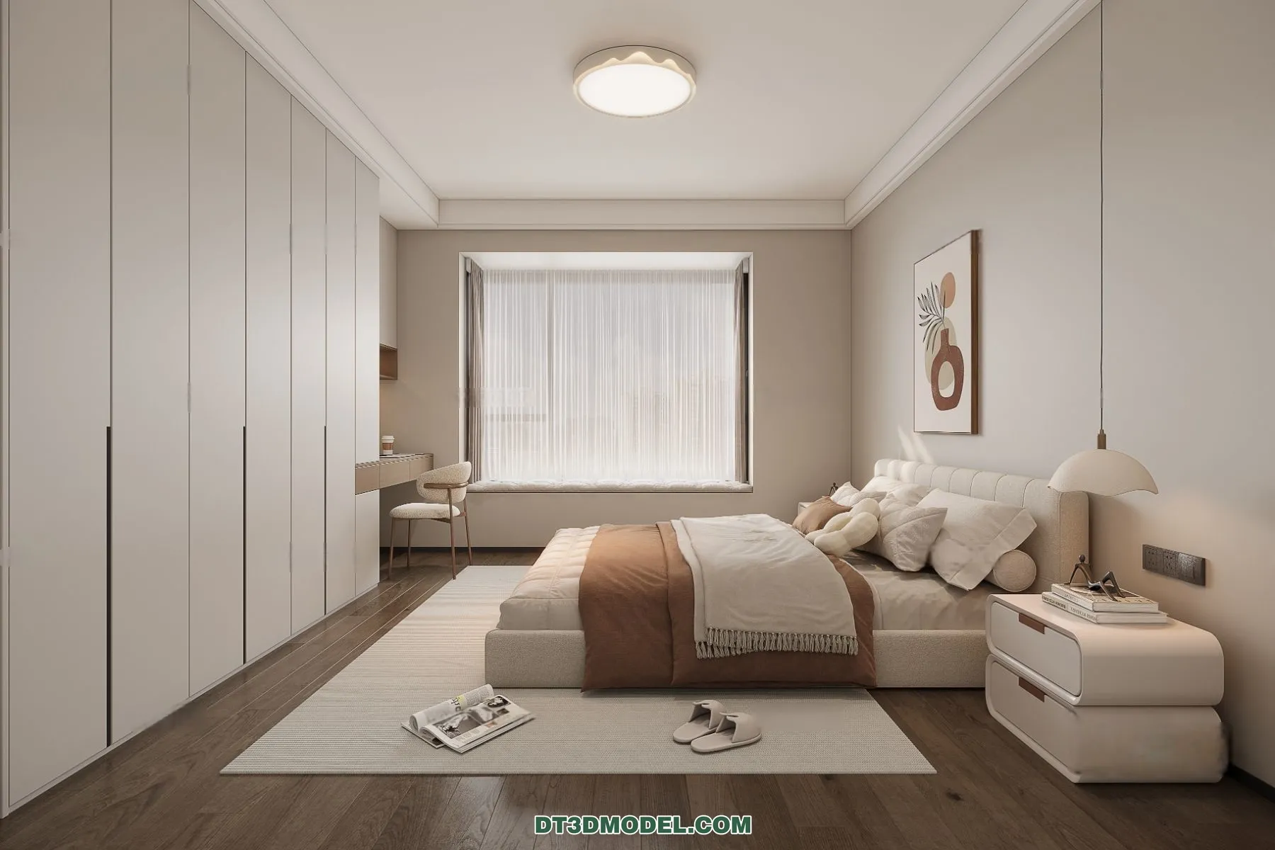 3D Scene of Cream Style Bedroom - 3D Model - 061