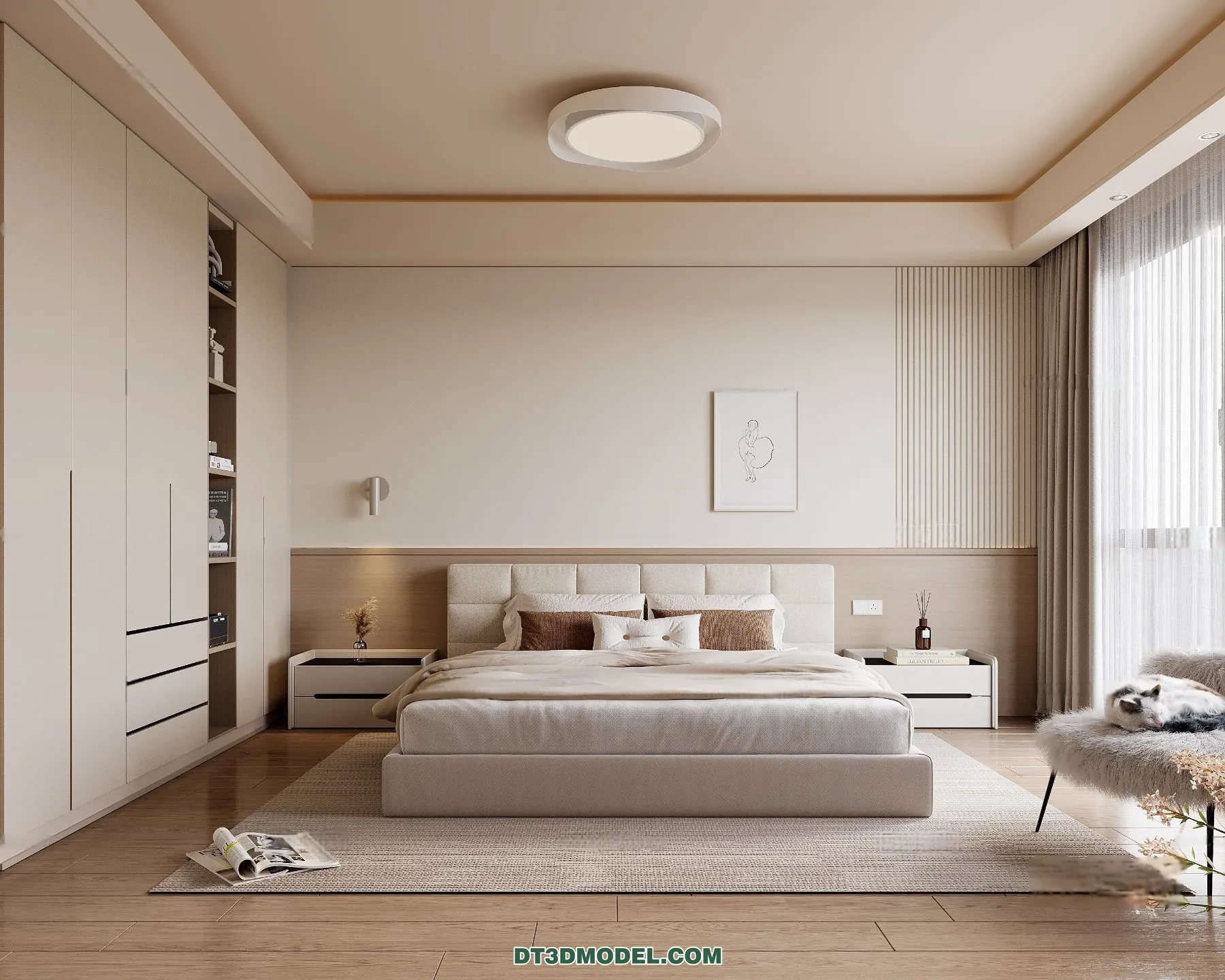 3D Scene of Cream Style Bedroom - 3D Model - 062