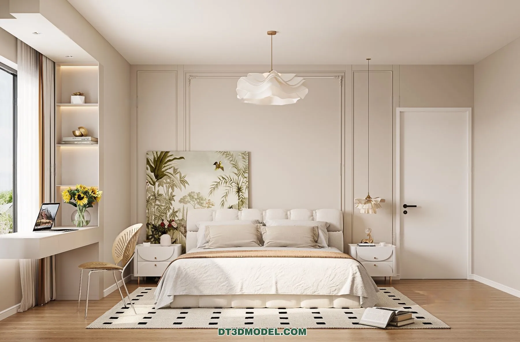 3D Scene of Cream Style Bedroom - 3D Model - 064