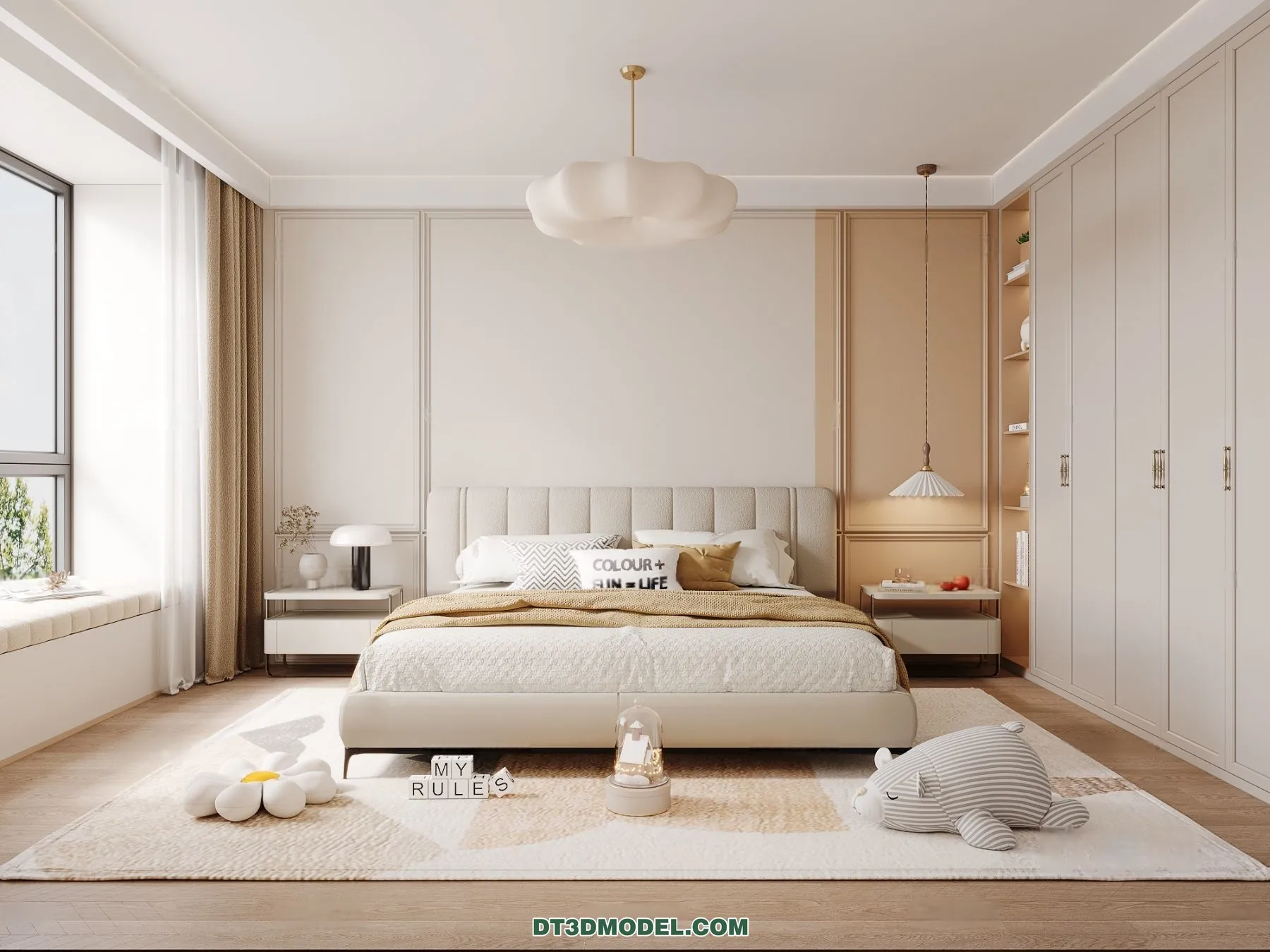 3D Scene of Cream Style Bedroom - 3D Model - 065