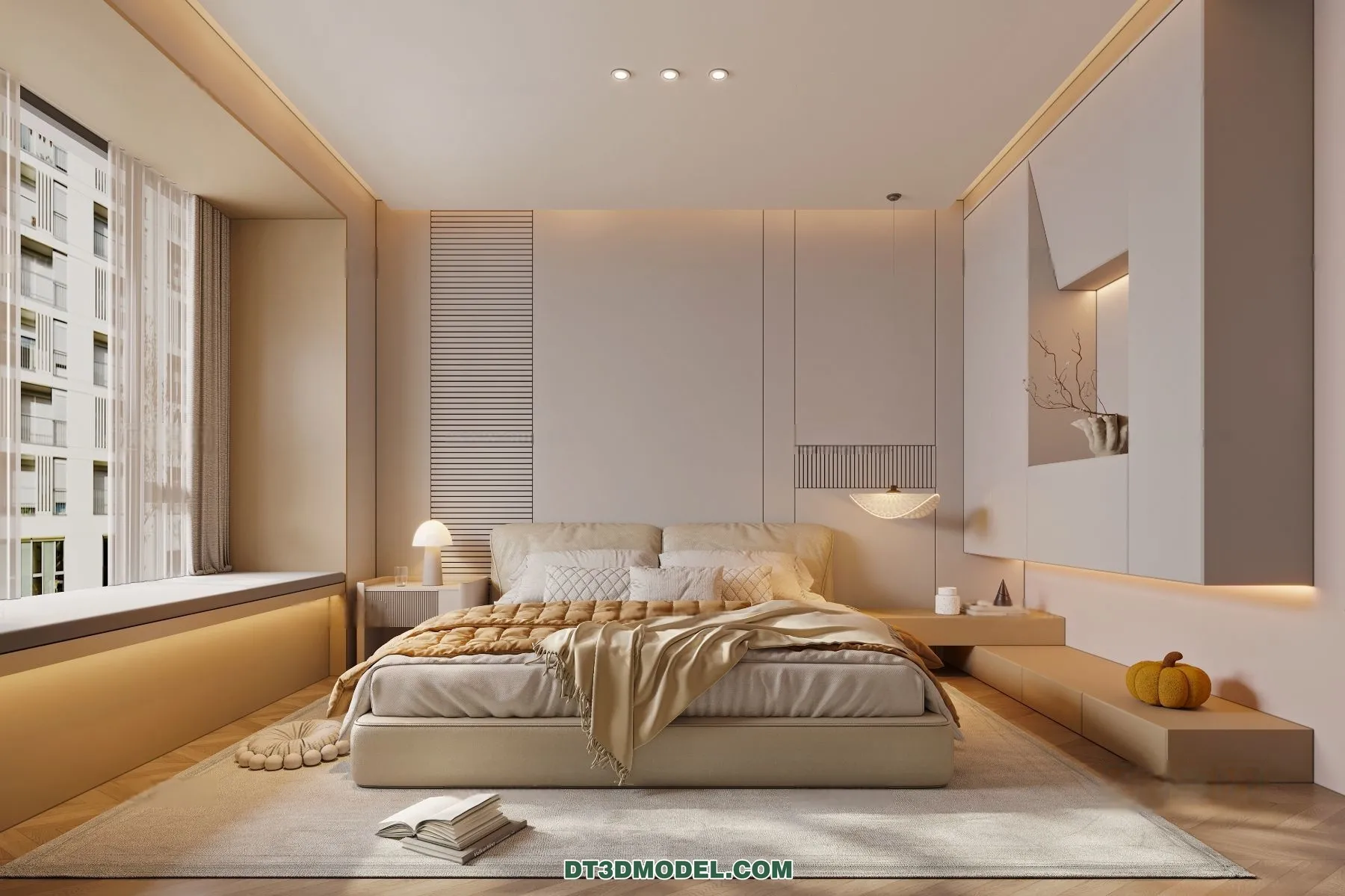 3D Scene of Cream Style Bedroom - 3D Model - 066