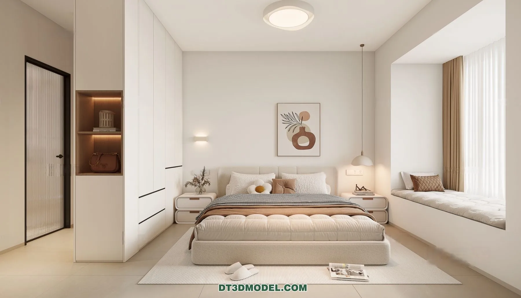 3D Scene of Cream Style Bedroom - 3D Model - 067