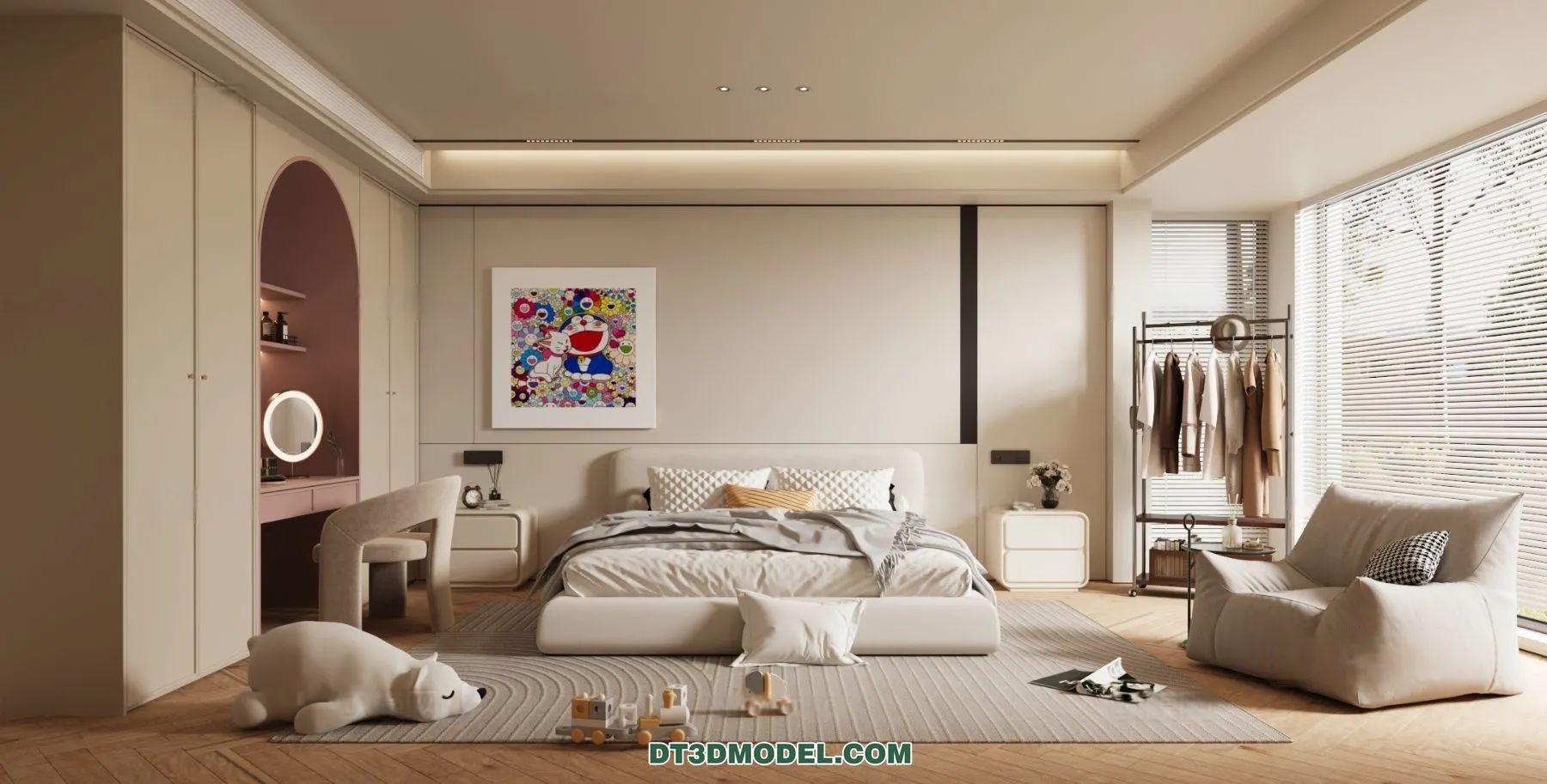 3D Scene of Cream Style Bedroom - 3D Model - 068